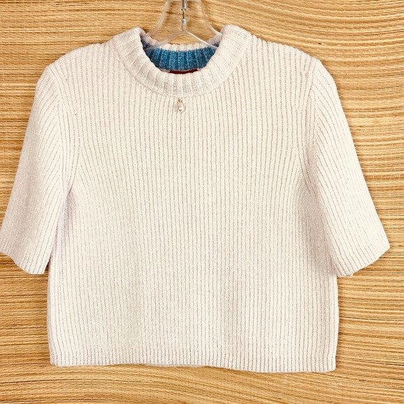 STAUD Short Sleeves Pearl Embellished Mock Neck As Seen On TV Sweater Size L - Picture 4 of 11